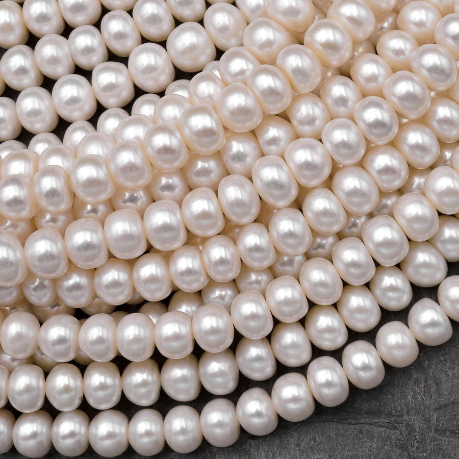 AAA Genuine White Freshwater Pearl 6mm 8mm 10mm 12mm Rondelle Pearl Shimmery Iridescent Classic White Pearl 15.5" Strand