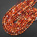 Faceted Natural Red Orange Carnelian 8mm Wavy Spiral Round Beads Fiery Orange Gemstone 15.5" Strand