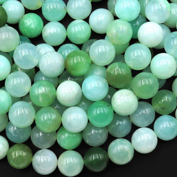 AA Natural Translucent Soft Green Chrysoprase Round Beads 10mm 12mm 14mm Gemstone 15.5" Strand