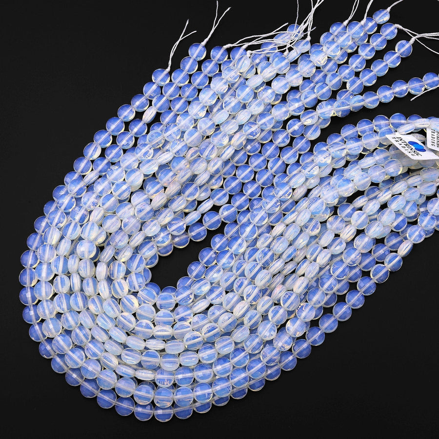 Faceted Opalite Coin Beads 8mm 15.5" Strand