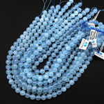 AAA Extra Gemmy Translucent Natural Blue Aquamarine 6mm 8mm 10mm Smooth Round Beads Real Genuine Gemstone 15.5" Strand