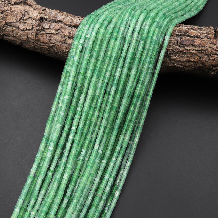 Natural African Green Chalcedony Thin Square Heishi Rondelle Disc Beads 2mm 3mm Gemstone 15.5" Strand