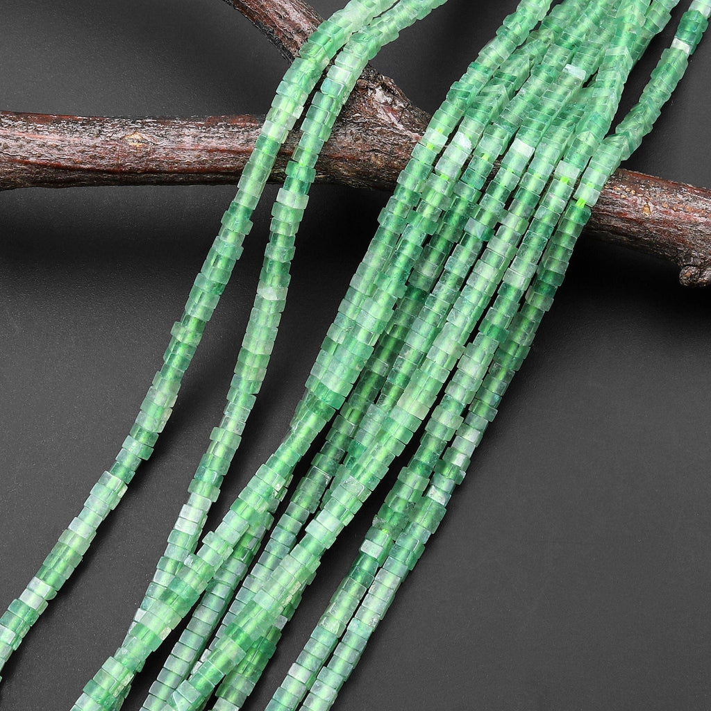 Natural African Green Chalcedony Thin Square Heishi Rondelle Disc Beads 2mm 3mm Gemstone 15.5" Strand