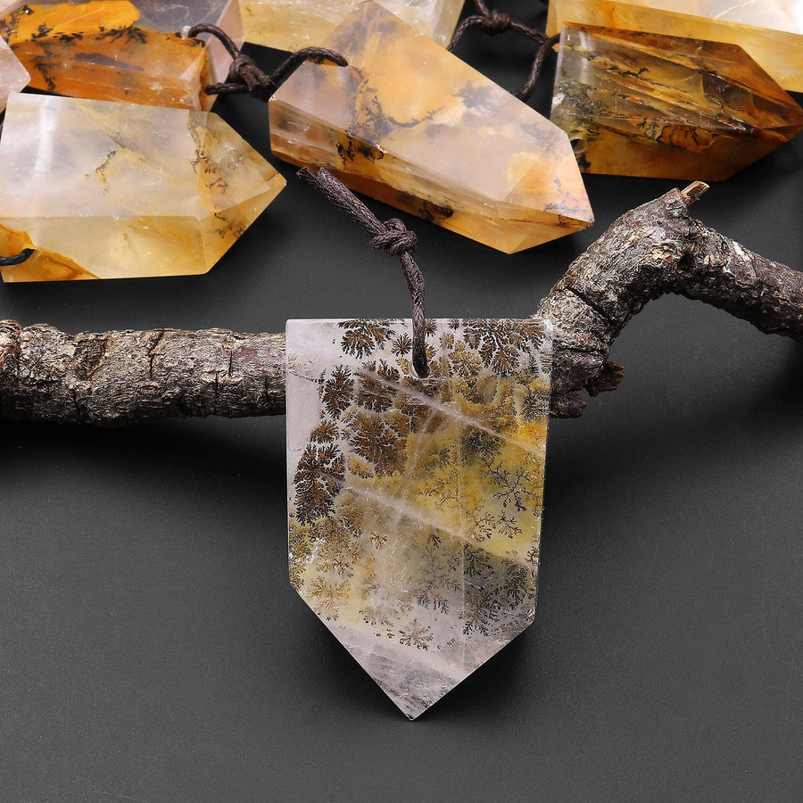 Natural Golden Dendritic Quartz Pendant Point Gemstone Crystal