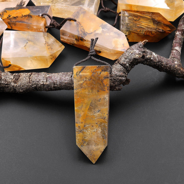 Natural Golden Dendritic Quartz Pendant Point Gemstone Crystal A3