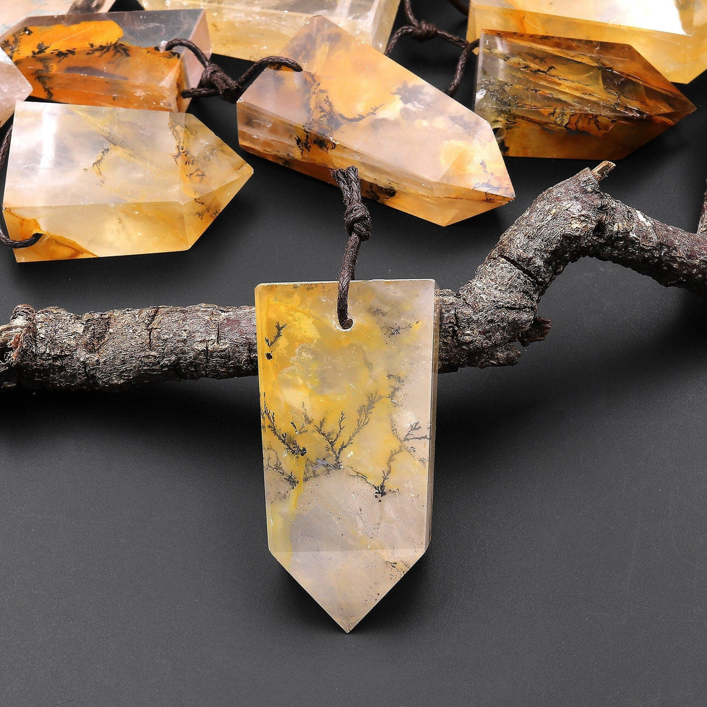 Natural Golden Dendritic Quartz Pendant Point Gemstone Crystal A5