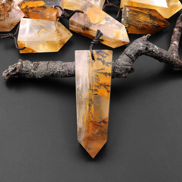 Natural Golden Dendritic Quartz Pendant Point Gemstone Crystal A6