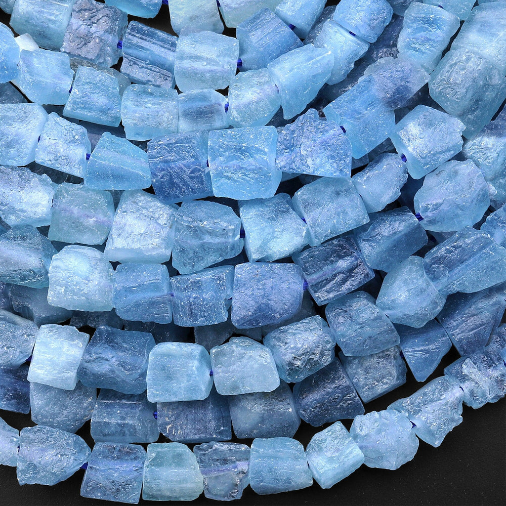 AAA Raw Natural Santa Maria Blue Aquamarine Freeform Cube Dice Nugget Beads Gemstone 15.5" Strand