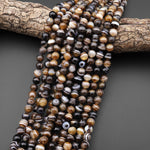 AAA Natural Brown Black Sardonyx Agate 6mm 8mm 10mm Amazing Eyes Bands Veins Stripes Antique Boho Mala Beads 15.5" Strand