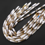 Rare Natural 2 Tone Light Caramel Brown White Tibetan Agate Beads Smooth Thin Long Barrel Drum 15.5" Strand