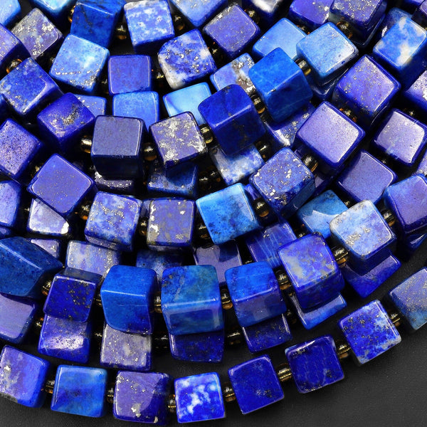 Natural Blue Lapis Smooth Cube Dice 8mm Beads Gemstone 15.5" Strand