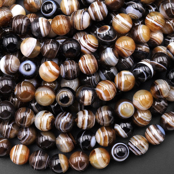 AAA Natural Brown Black Sardonyx Agate 6mm 8mm 10mm Amazing Eyes Bands Veins Stripes Antique Boho Mala Beads 15.5" Strand