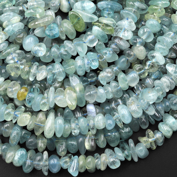 Gemmy Natural Seafoam Green Aquamarine Freeform Center Drilled Chip Beads Gemstone 15.5" Strand