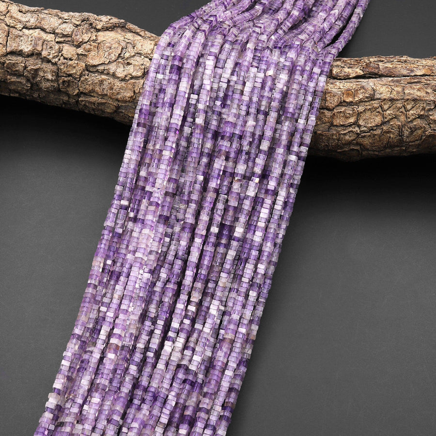 Natural Light Purple Amethyst Thin Square Heishi Disc Beads 2mm 3mm Gemstone 15.5" Strand