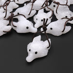Natural Rock Quartz Gemstone Wolf Head Side Drilled Crystal Pendant Bead A1