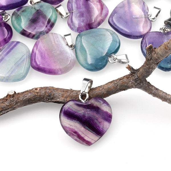 Natural Rainbow Fluorite Heart Pendant 20mm A3