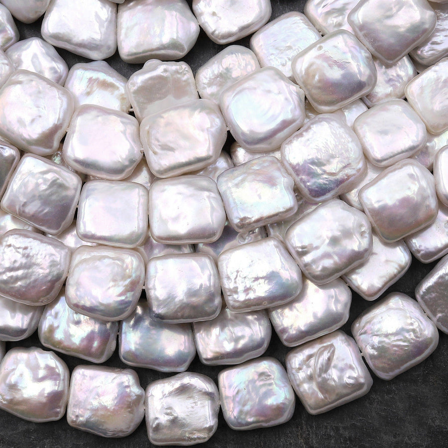 AAA Natural White Square Coin Freshwater Pearl Beads 13mm 15.5" Strand