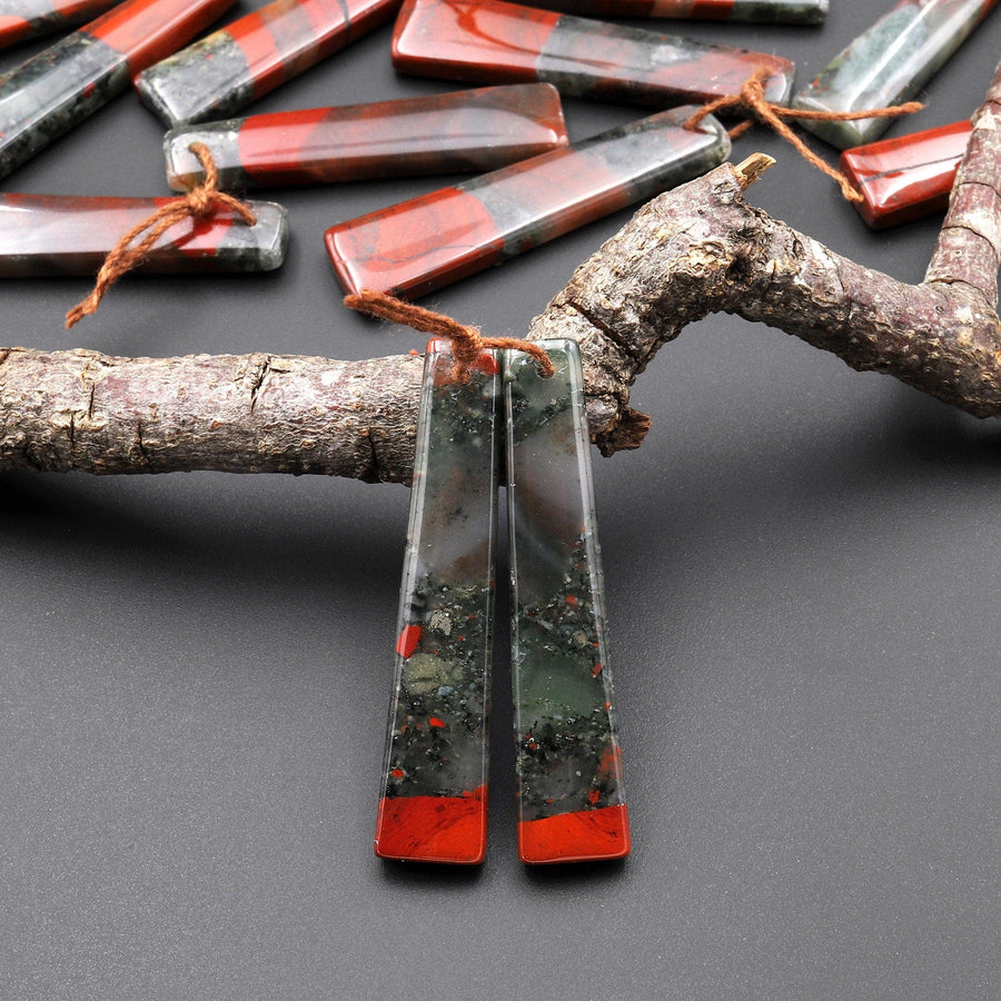 Natural African Bloodstone Long Trapezoid Earring Pair Matched Gemstone Beads