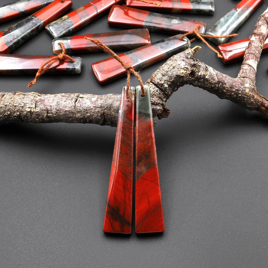 Natural African Bloodstone Long Trapezoid Earring Pair Matched Gemstone Beads