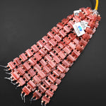 AAA Icy Gemmy Double Drilled Natural Red Rhodochrosite 14x8mm Rectangle Bracelet Gemstone Beads 8" Strand