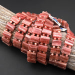 AAA Icy Gemmy Double Drilled Natural Red Rhodochrosite 14x8mm Rectangle Bracelet Gemstone Beads 8" Strand