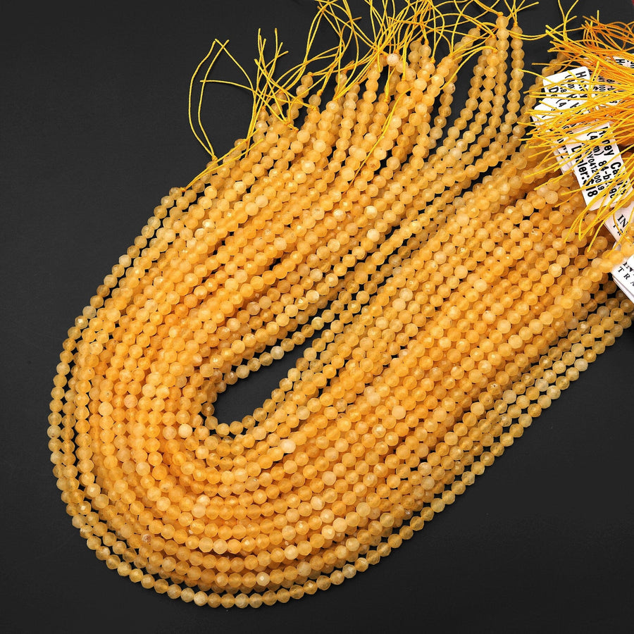 AAA Faceted Natural Honey Calcite 4mm Round Beads Golden Yellow Gemstone 15.5" Strand