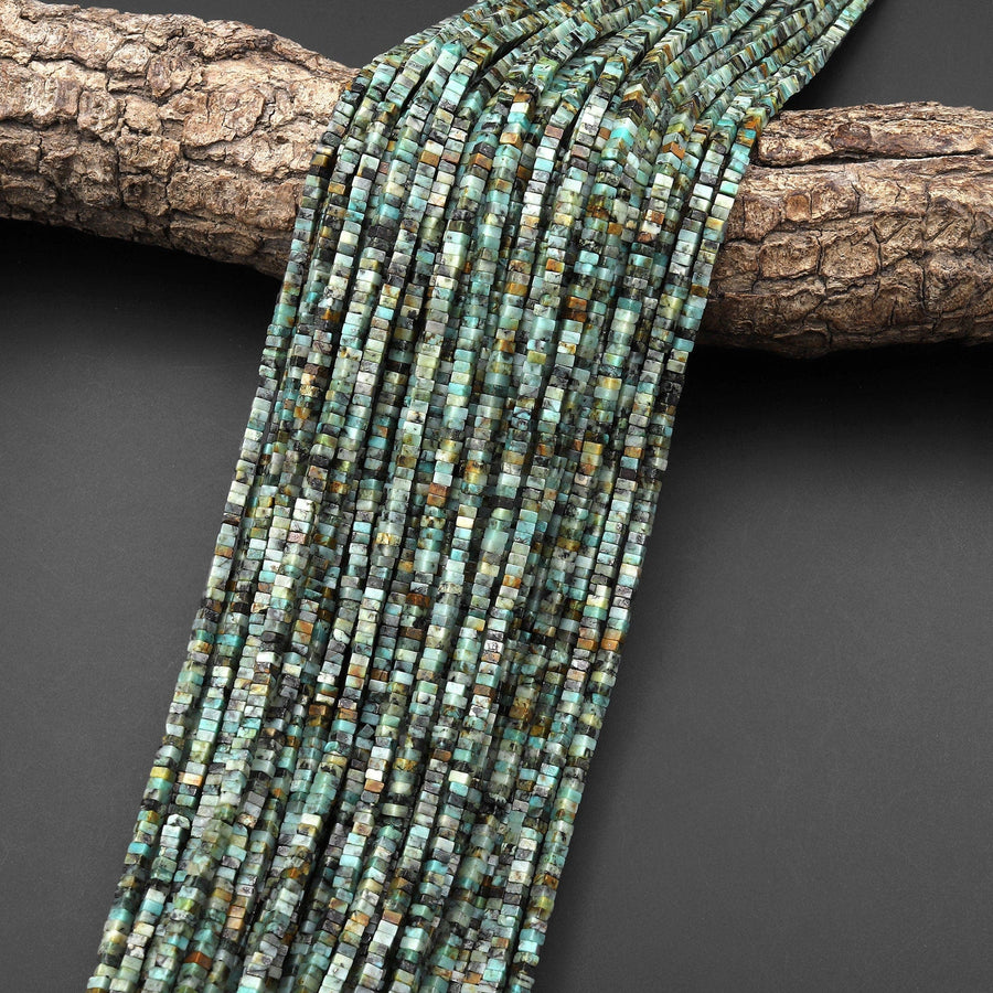 Natural African Turquoise Thin Square Heishi Disc Beads 2mm 3mm Gemstone 15.5" Strand