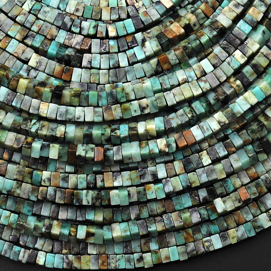 Natural African Turquoise Thin Square Heishi Disc Beads 2mm 3mm Gemstone 15.5" Strand