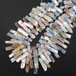 Natural Aquamarine Beads Cleopatra Style Freeform Rectangle Spikes 15.5" Strand