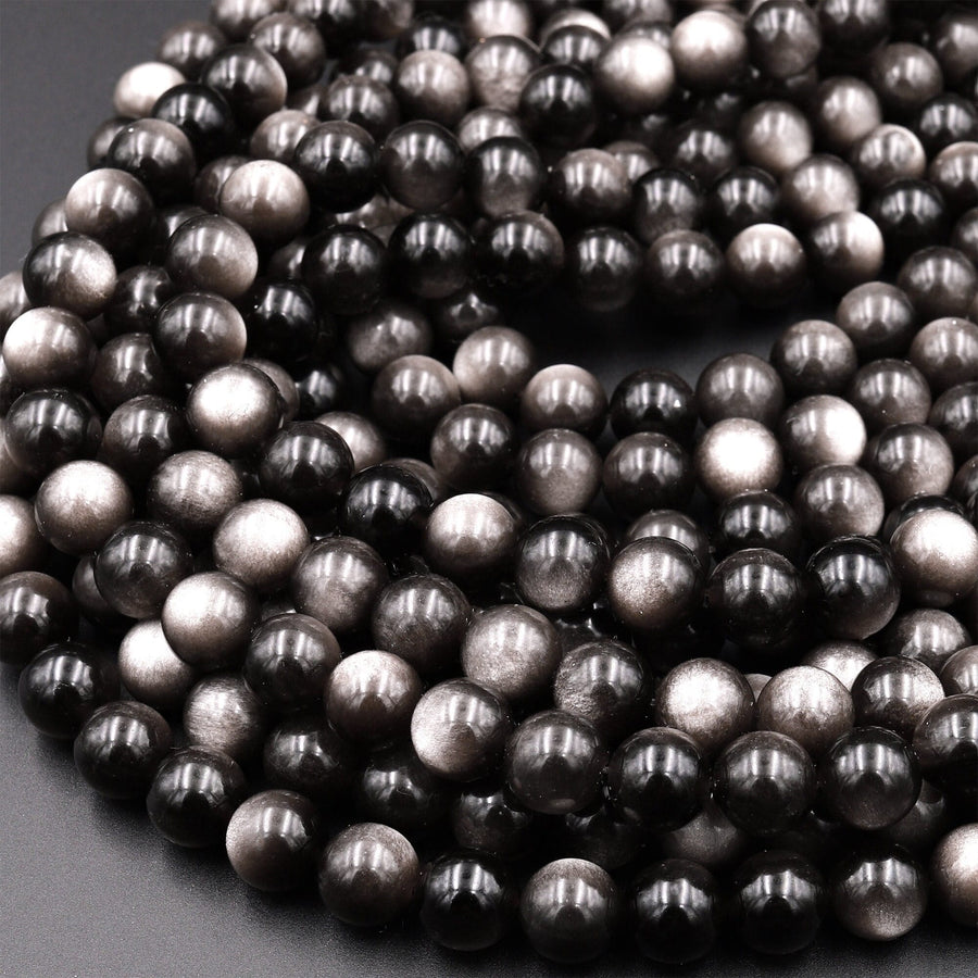 AAA Natural Silver Obsidian Beads 4mm 6mm 8mm 10mm 12mm 15.5" Strand