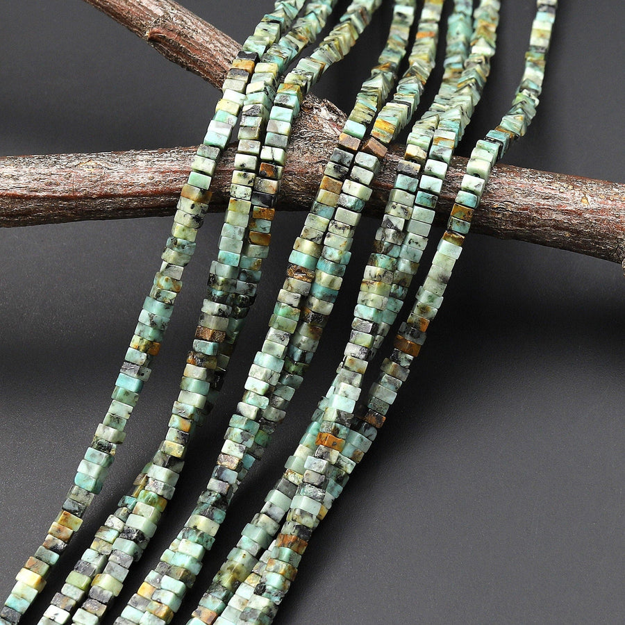 Natural African Turquoise Thin Square Heishi Disc Beads 2mm 3mm Gemstone 15.5" Strand