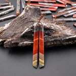 Natural African Bloodstone Long Thin Beveled Rectangle Earring Pair Matched Gemstone A1