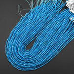 AAA Faceted Natural Teal Blue Apatite 3mm Round Beads Micro Laser Diamond Cut Gemstone 15.5" Strand