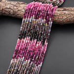 AAA Faceted Natural Multicolor Fuchsia Pink Green Tourmaline 3mm Cube Beads Gemstone 15.5" Strand