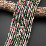 Natural Pink Green Watermelon Tourmaline Tube Beads Hand Hammered Gemstone 15.5" Strand