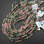 Natural Pink Green Watermelon Tourmaline Tube Beads Hand Hammered Gemstone 15.5" Strand