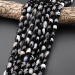 Natural Black Tuxedo Agate Smooth Barrel Drum Beads 14mm 15.5" Strand