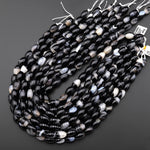 Natural Black Tuxedo Agate Smooth Barrel Drum Beads 14mm 15.5" Strand