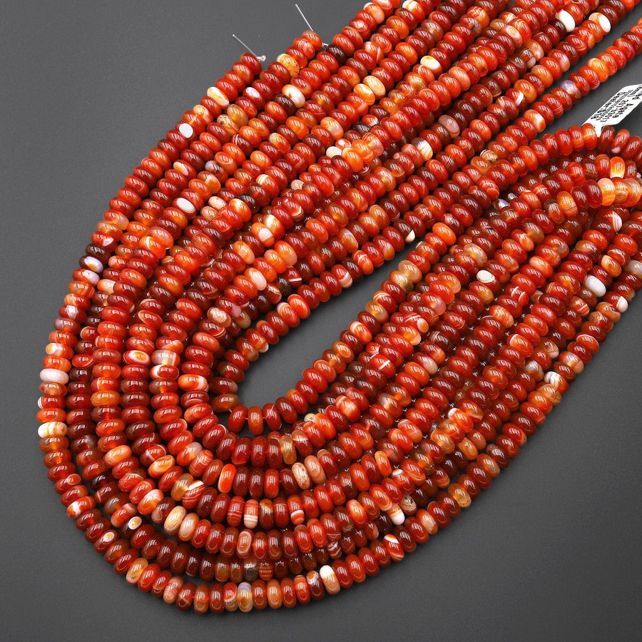 Natural Red Agate 8mm Rondelle Beads 15.5" Strand