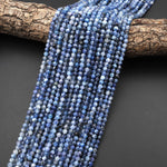 Faceted Natural Blue Kyanite 4mm Round Beads 15.5" Strand