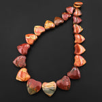 Carved Red Creek Jasper Heart Beads Top Side Drilled Earthy Red Green Yellow Aka Multi-color Picasso Jasper 20" Necklace