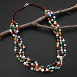 Multicolor Gemstone Agate 6mm Round Beads Multi Strand 20" Necklace