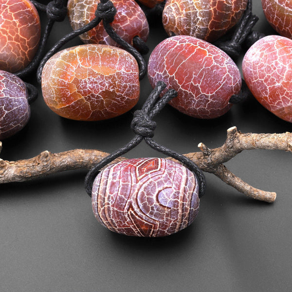 Large Matte "Dinosaur Egg" Tibetan Red Fire Agate Focal Bead Pendant A2