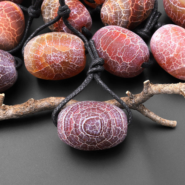 Large Matte "Dinosaur Egg" Tibetan Red Fire Agate Focal Bead Pendant A3
