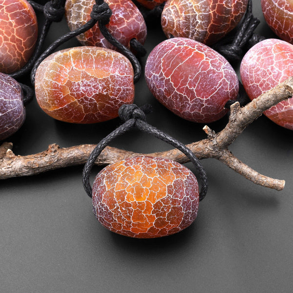 Large Matte "Dinosaur Egg" Tibetan Red Fire Agate Focal Bead Pendant A5