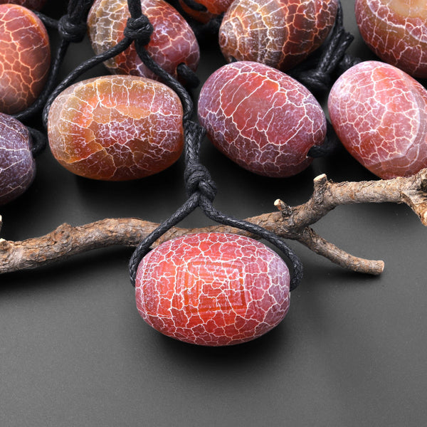 Large Matte "Dinosaur Egg" Tibetan Red Fire Agate Focal Bead Pendant A4