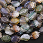 Rare Natural Teal Green Brown Gray Phantom Agate Beads Smooth Oval Gemstone 15.5" Strand