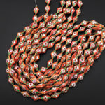 Handmade Golden Peach Cloisonné Diamond Kite Bead 20mm Decorative Floral 15.5" Strand