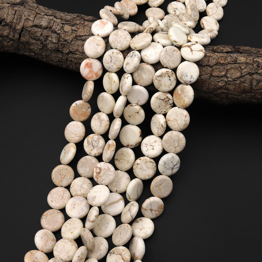 Natural White Turquoise Magnesite Beads 14mm Smooth Coin 15.5" Strand