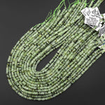 Faceted Natural Green Prehnite Thin Rondelle Beads 4mm Gemstone 15.5" Strand